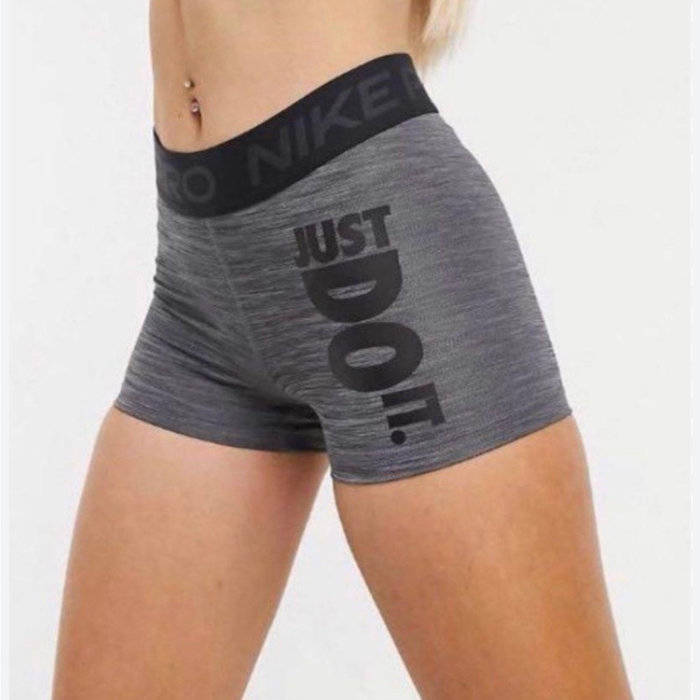 Nike Pro Black Heathered Gray Just Do it micro mini spandex shirts size XS